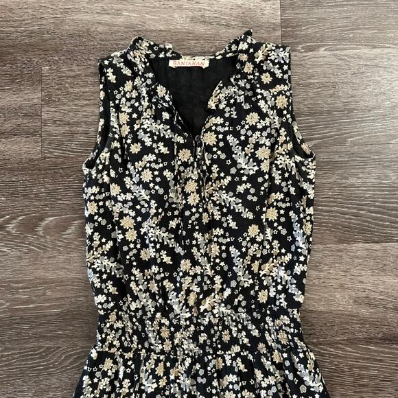 EUC Banjanan Floral Maxi Dress Size Small Black 100% Cotton Sleeveless Layering - Picture 3 of 15